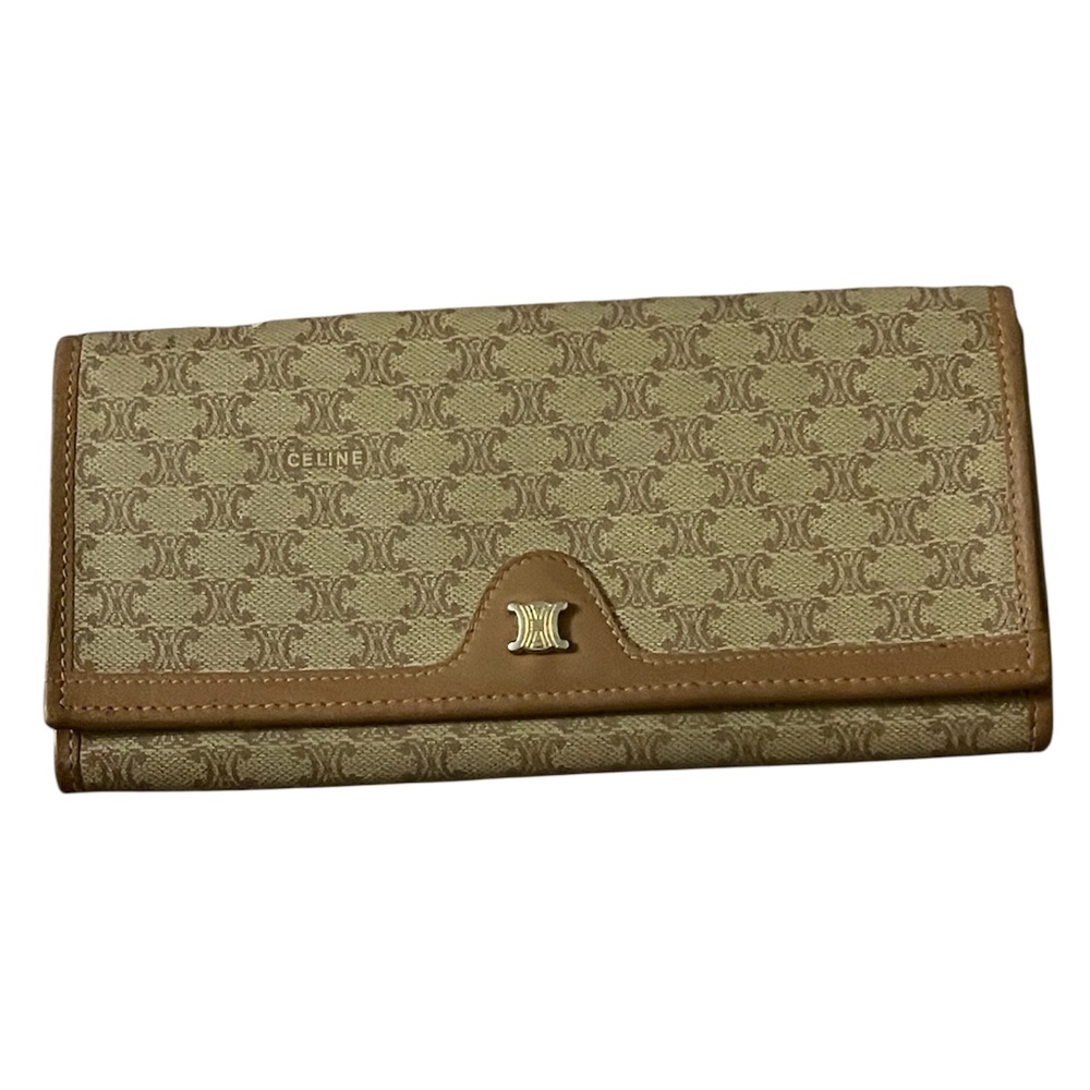 Authentic Celine Monogram Canvas large Signature Logo Long Kiss Lock Wallet
